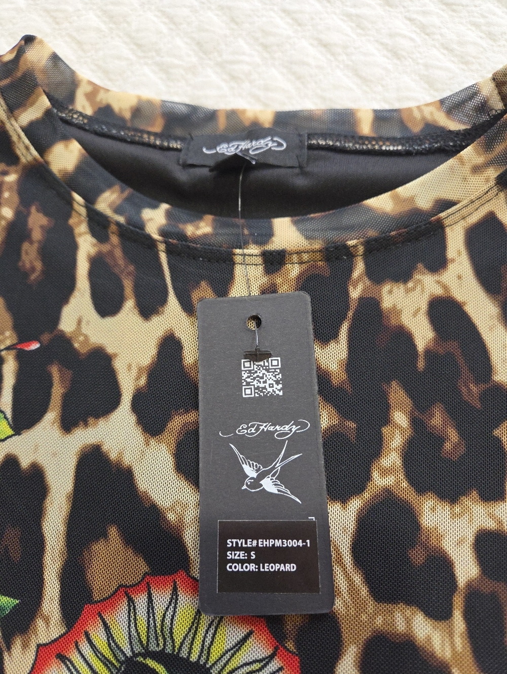 Ed Hardy Dolls Kill Sz Small Leopard Mesh Bodycon Mini Dress Virgin Mary Graphic - Picture 4 of 12